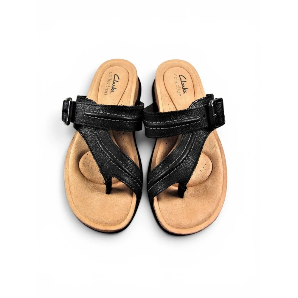 CLARKS Collection Black Faux Leather Upper Women's Sandal US 7.5